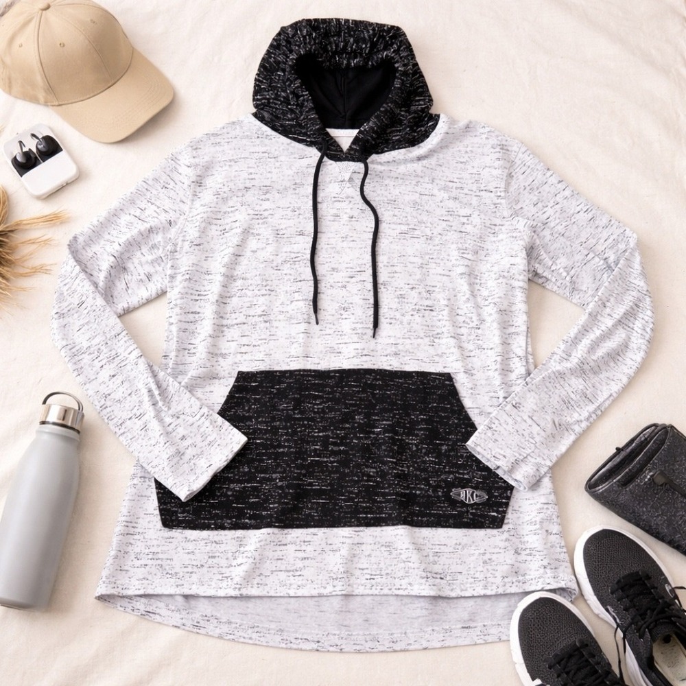 BKC Brooklyn Cloth Speckled Hoodie L Black White Streetwear Athleisure Pullover